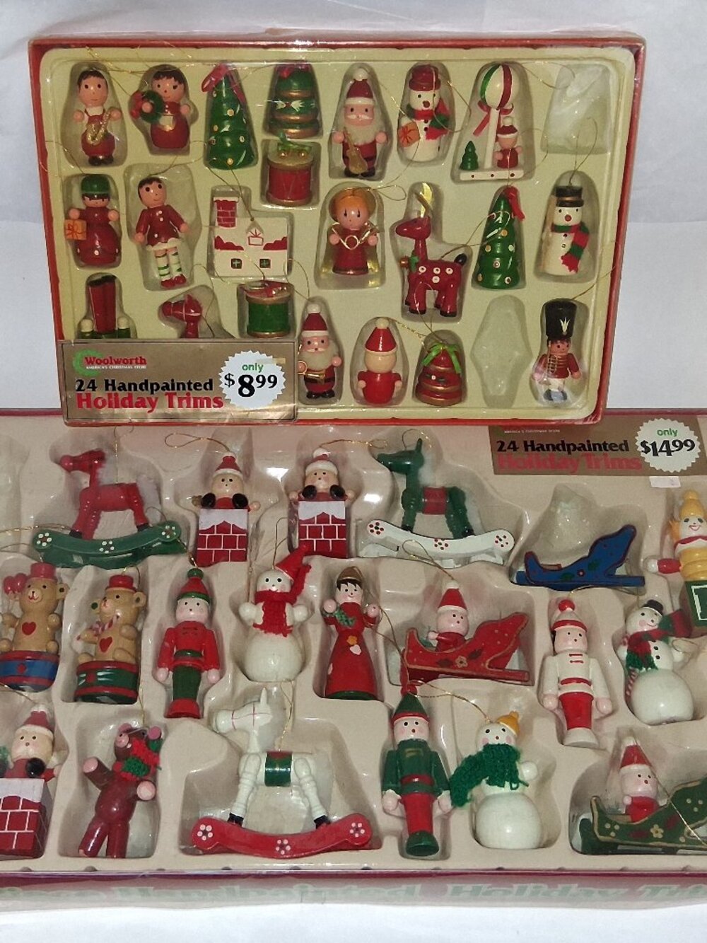 Vintage Wooden Handpainted Ornaments set (2) from Woolworth Great Large Set and